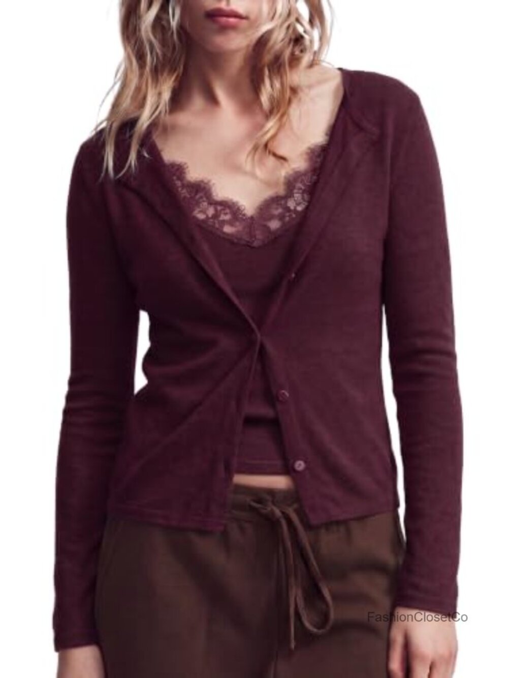 Cashmere Blend Lace Button Down Sweater Long Sleeve Pullover Top